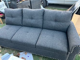 New Gray 3-Seat Sofa w/ Cup Holders – Missing Armrest Attachment (OBO)