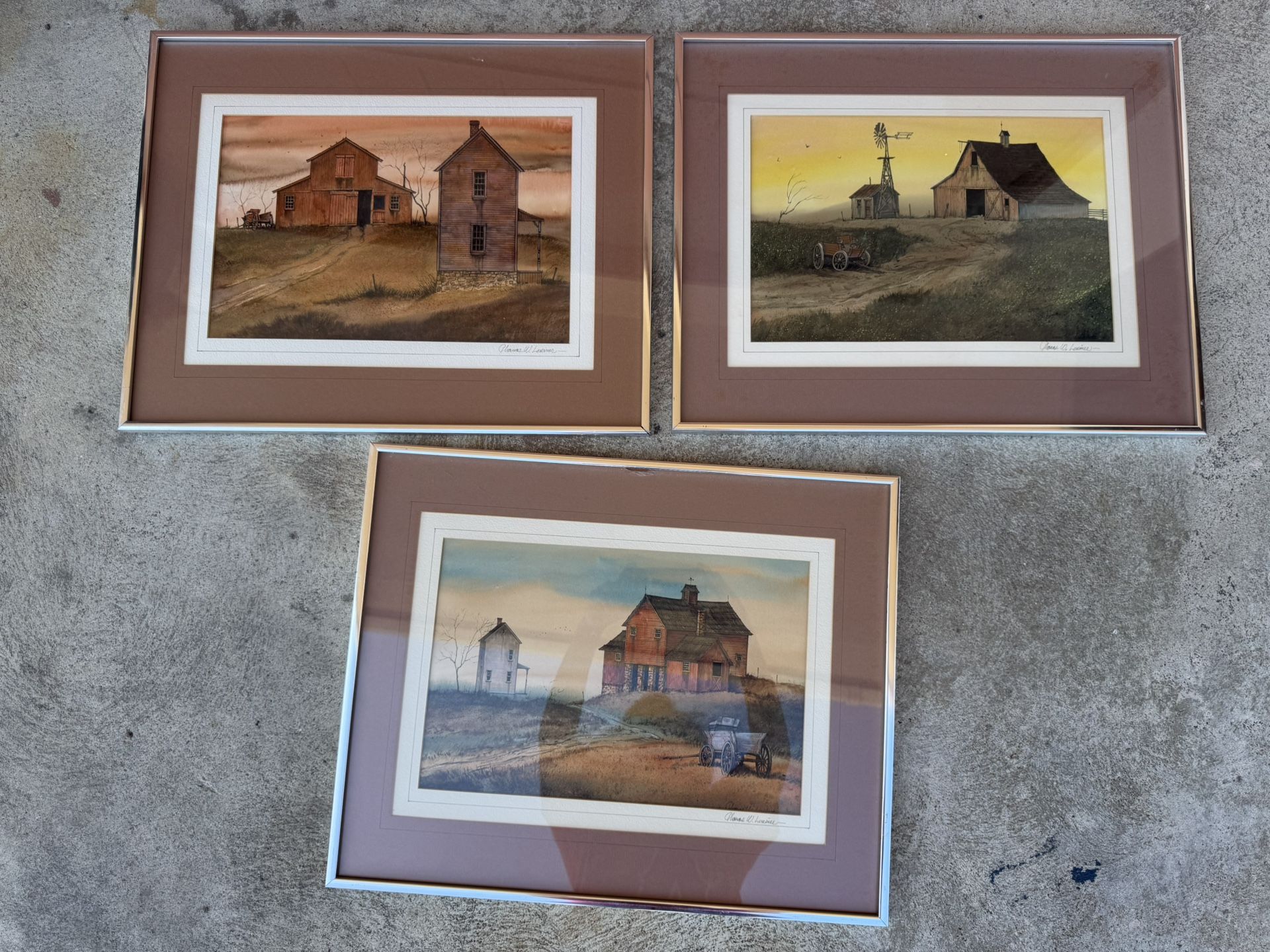 Set Of 3 Barn County Framed Landscape Artwork