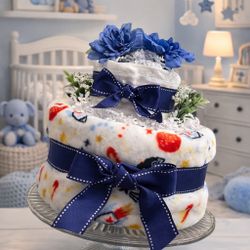 Royal Blue Baby Boy Diaper Cake 