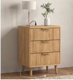Natural Oak 3-Drawer Cabinet with Charging Station