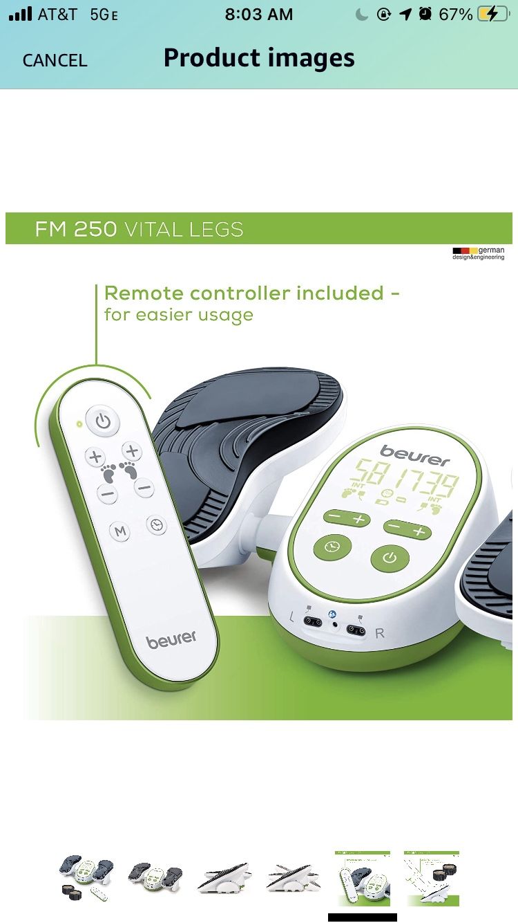 Beurer Vital Legs EMS Circulation Stimulator, FM250 | Revitalizing Electrostimulation - Impulse Massage | Improve Blood Circulation in Legs While Sitt