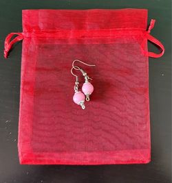 Pink and silver drop earrings