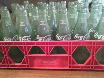 Vintage Green Coca-Cola Bottles 6 1/2 oz With Crate $25 obo