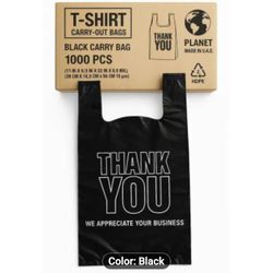 1000 Thank You Shopping Bags Black