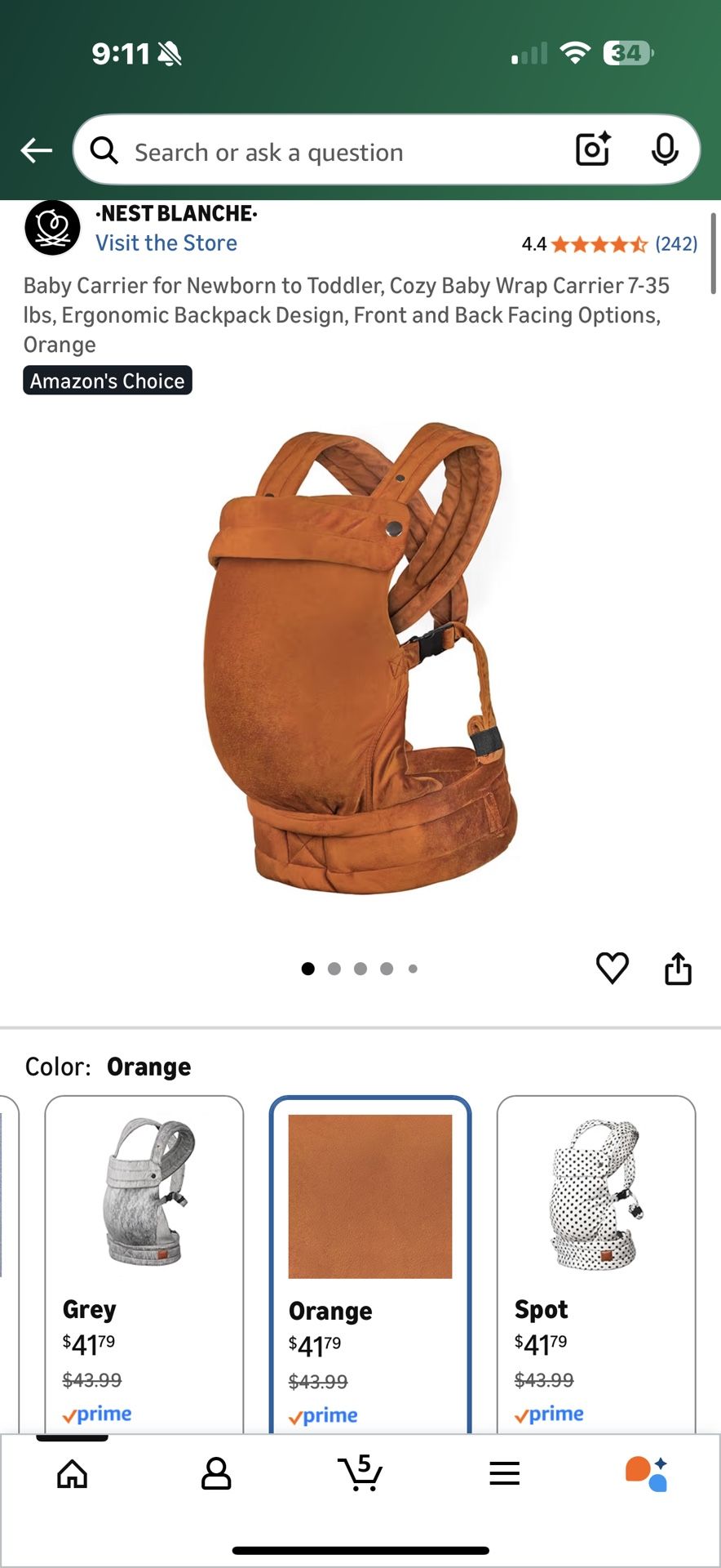 Terracotta colored velvet baby carrier