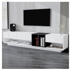 TV Stand with Open and Hidden Storage - White