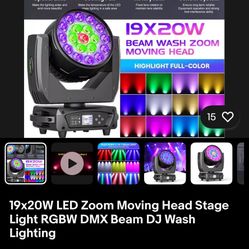 Two 19x20W LED Zoom Moving Head Stage Light RGBW DMX Beam DJ Wash Lighting