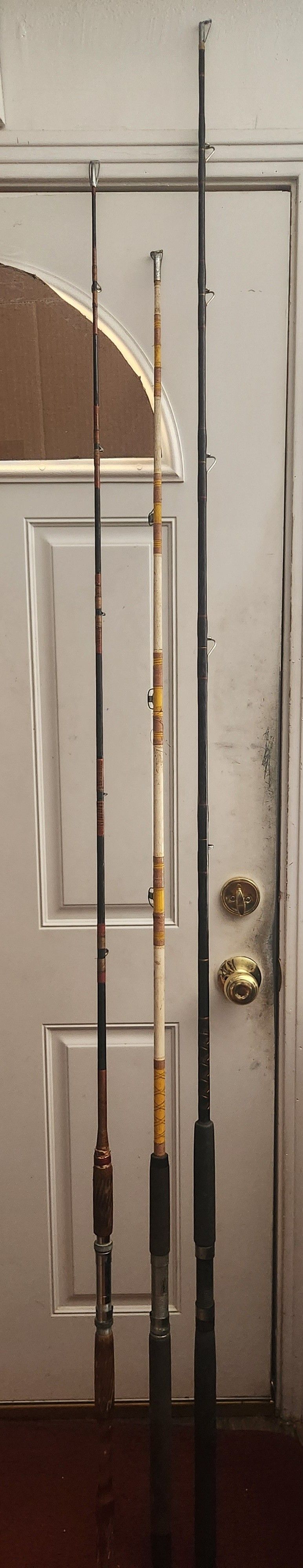 3 Vintage Deep Sea/ Bridge/ Pier Rod Poles - Star Rods Delux 7'3", 30-60lb in Pretty Good Condition