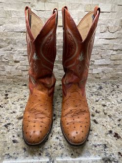 Vintage Full-Quill Ostrich Leather Cowboy Boots Men’s Size 9.5-10