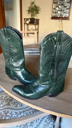 Made in USA Vintage Code West Women's Dark Emerald Green Leather Cowboy Boots Size 9