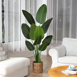 Artificial Bird of Paradise Plant Fake Tropical Palm Tree for Indoor Outdoor, Perfect Faux Plants for Home Garden Office Store Decoration, 5 Feet-1 Pa