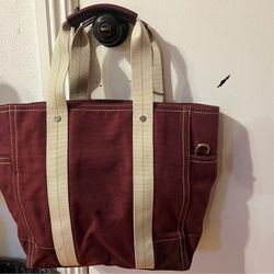 Vintage Coach Burgundy Suede Leather Canvas Tote Bag