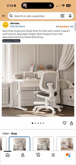 Brand New Grey/White Mesh Back Adjustable Height Ergonomic Kids Chair w/Lumbar Support
