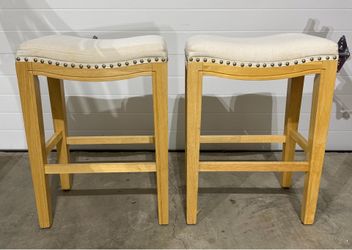 Pair of Upholstered Backless Bar Stools with Nailhead Trim