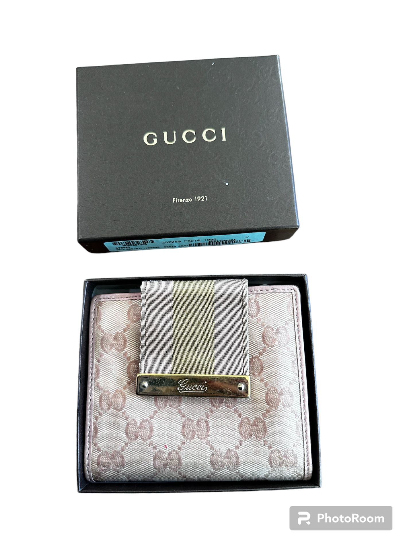 Gucci Pink/Beige GG Canvas Denim and Leather Italy Guccisma Flap Wallet