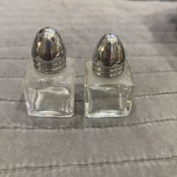 Tiny Vintage Glass Salt & Pepper Shakers.  1” x 1”.  Price is for pair.