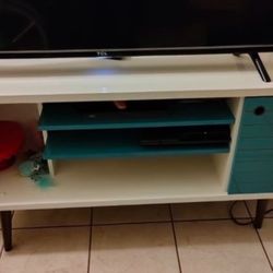 Entertainment Center White And Teal 