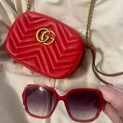 Red Fashion Bag And Sunglasses 