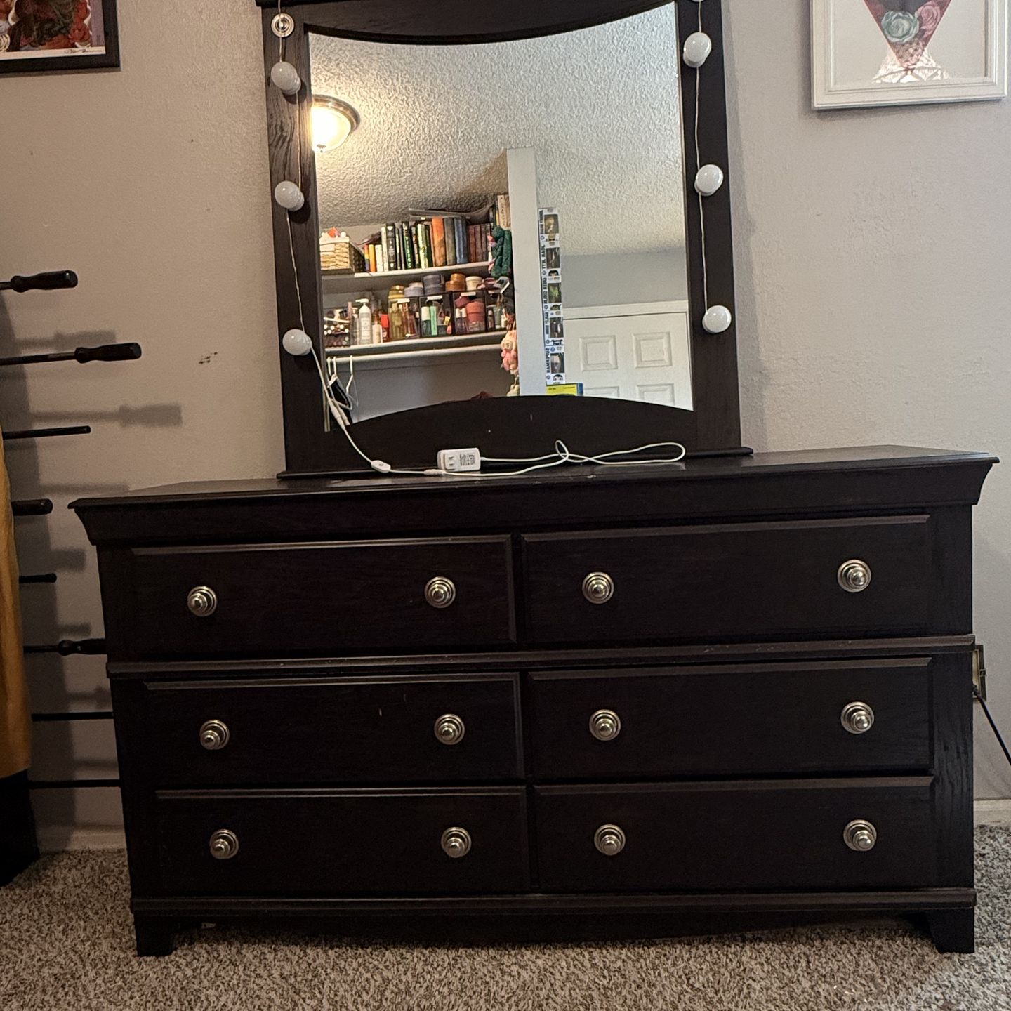 Dark six drawer wooden dresser