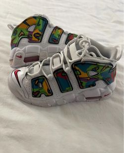Nike Air More Uptempo 'Peace Love' White Sneakers Youth Size 6Y / Women Size 7.5 M8155-100 Without Box
