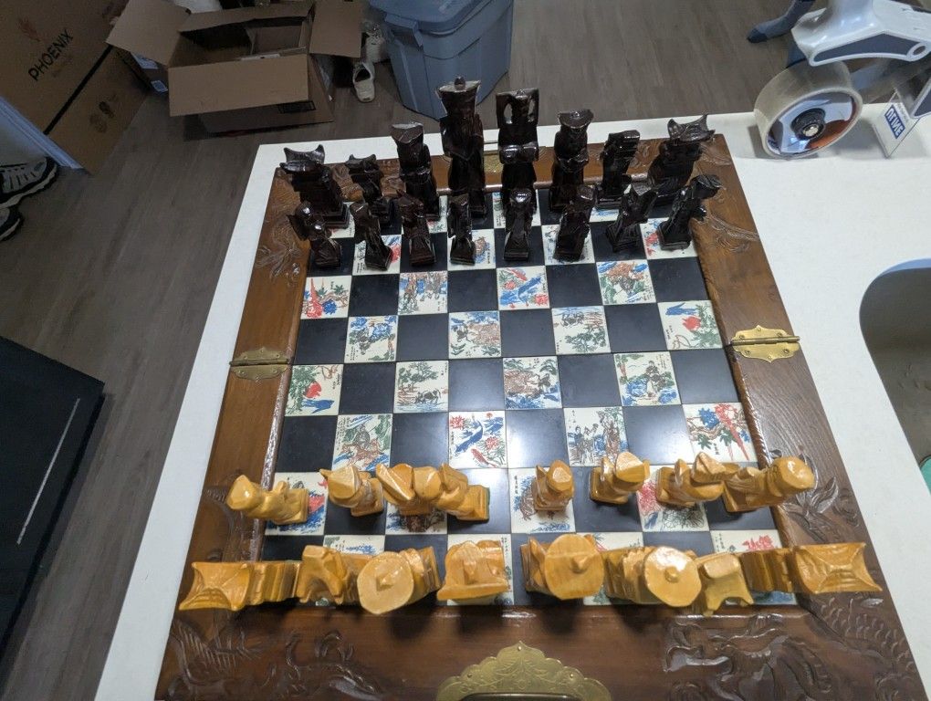 Fancy Ornamental Wooden Chess Set.