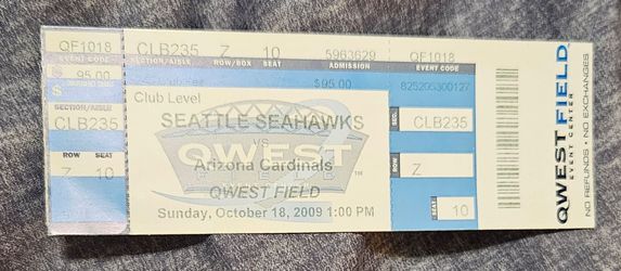 Vintage ticket stub Kurt Warner 30K passing yards game @ Seahawks (10/18/09)