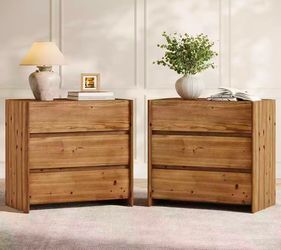 YC0030 set of 2 Large Wood Nightstands Set of 2, 3 Drawers Wide Bedside Table with Smooth Drawer Slides for Bedroom, Easy Assembly, Rustic Brown