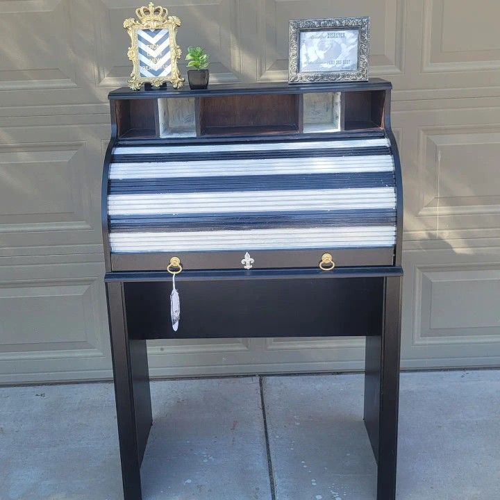 Black and white secretary desk