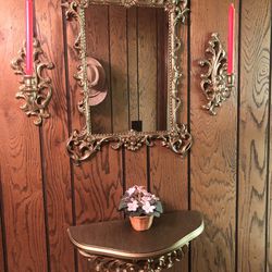 Mirror Shelf and Candle Sconces Set