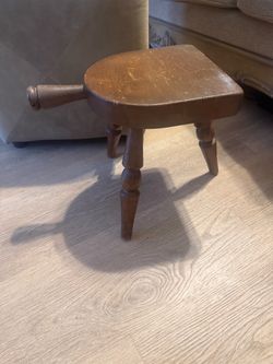 Antique Wooden Milking Stool with Handle