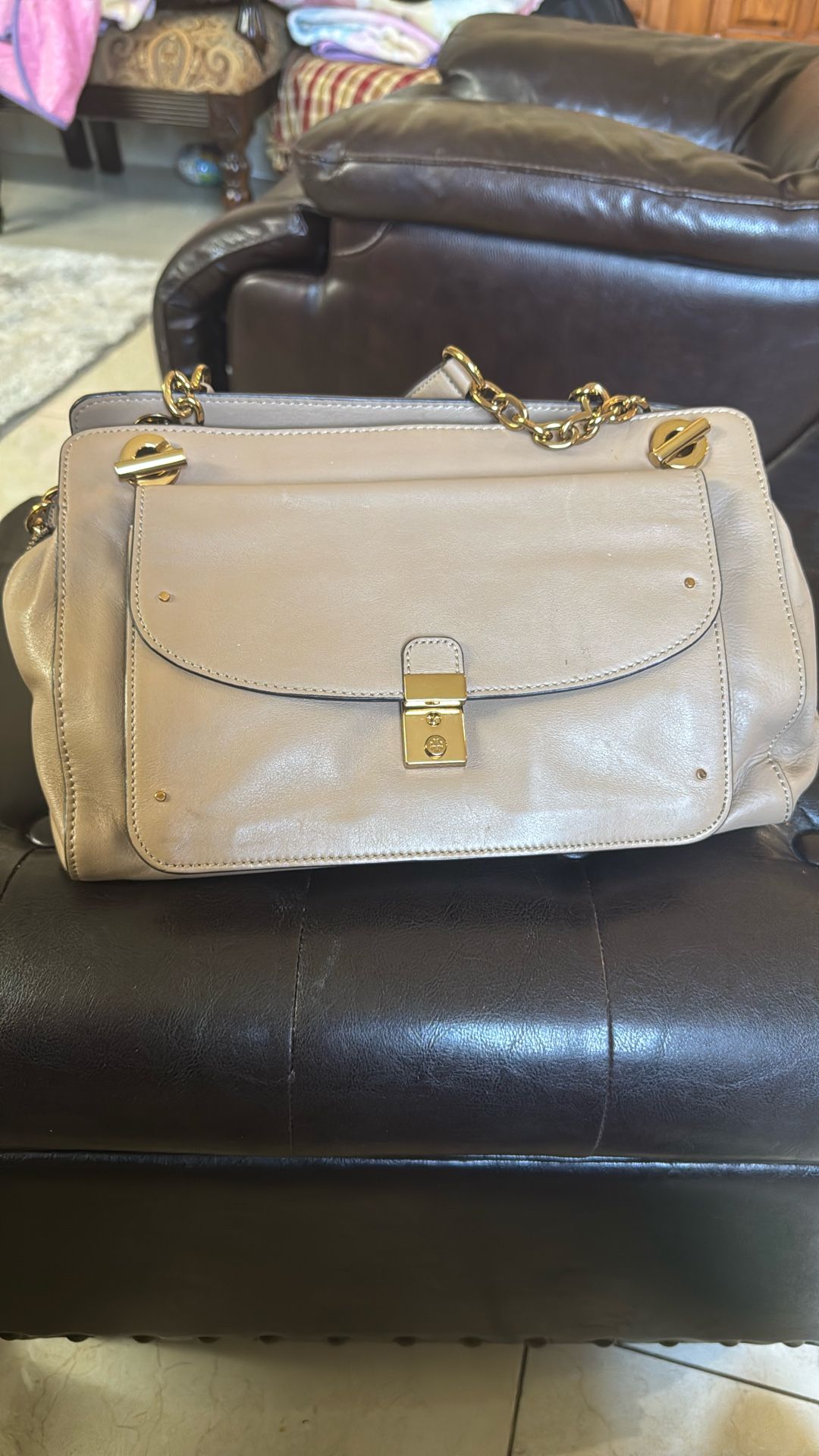 original torry burch leather bag  colore baige 