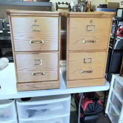 Med Oak Veneer File Cabinets (Pair)