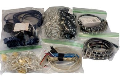Lot Of Assorted RGB/White Pixel LED Strip Lights/Controller Module/Other Lights/ For Parts & Accessories Only. This image contains a collection of org