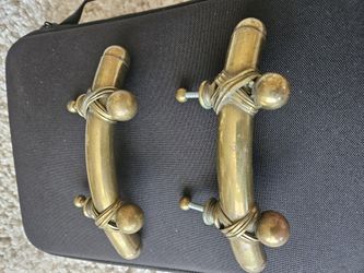 Antique Treasure Chest Handles. Brass Metal. (6 1/4 Inches Long).