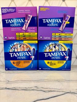 Tampax Radiant Tampons or Tampax Pearl Tampons. Unopened boxes.