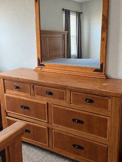 Solid Wood Dresser with Matching Mirror – Rustic Brown