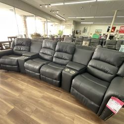 Pleather Theatre Reclining Sectional Sofa Couch 