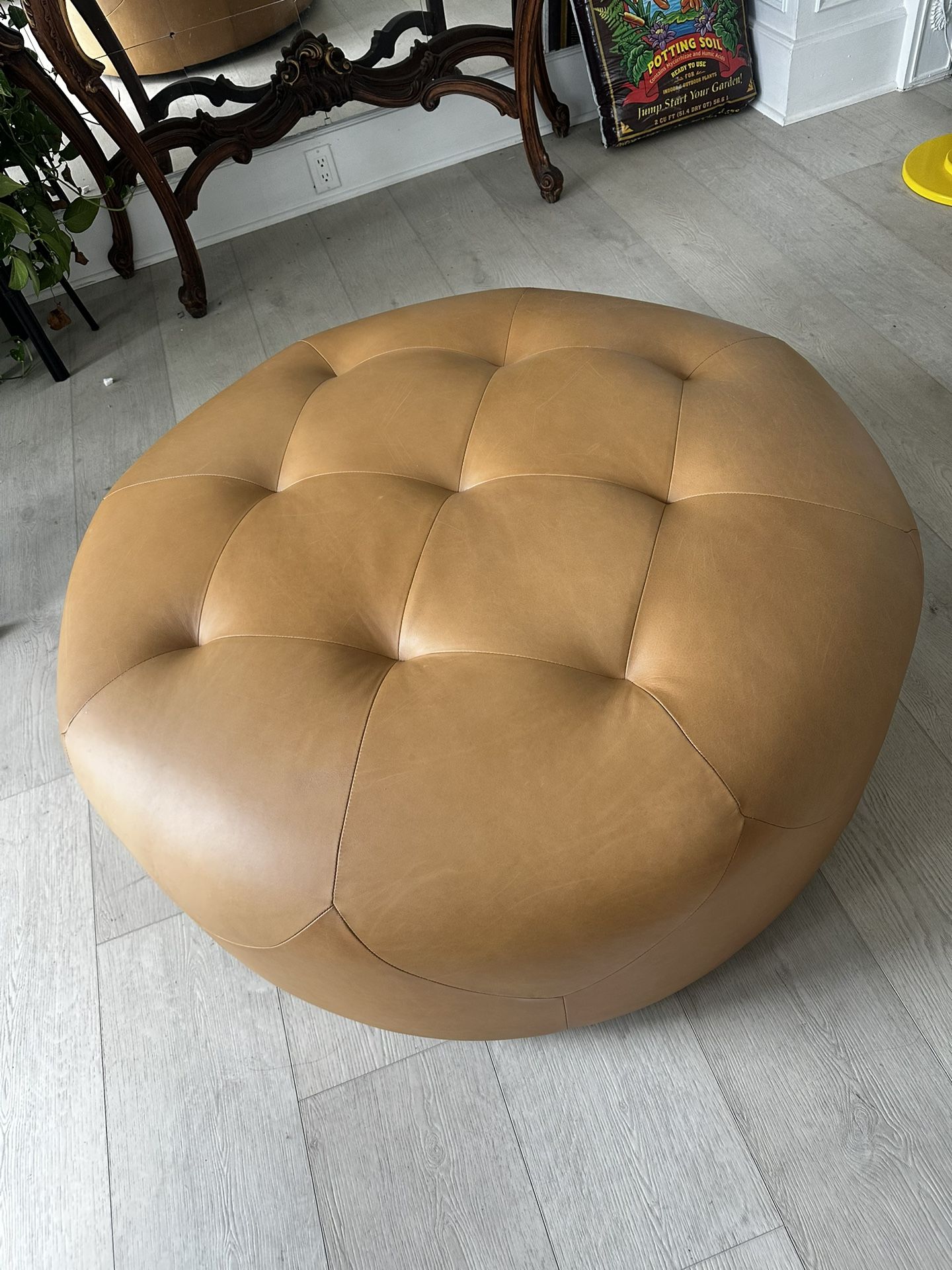 Article Circular Leather Ottoman (Retails $800)
