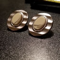 Vintage Silver Tone Marbled Earrings