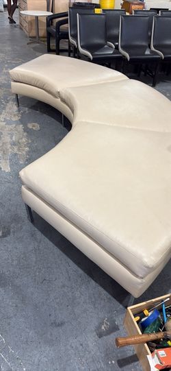 Curved Beige Leather Sofa Chaise Lounge