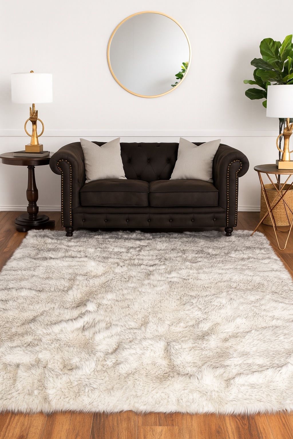 6x9 Faux Fur Black White Shag Area Rug Soft Plush Modern Decor