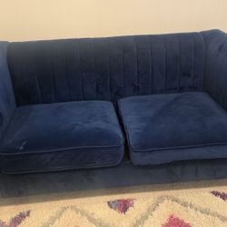 Blue suede sofa and love seat for sale
