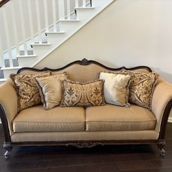 Gold/brown Couch With Pillows