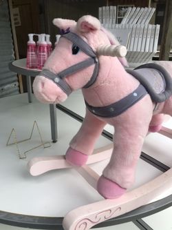 Pink pony rocker Wooden base!