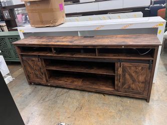 80" LED Farmhouse TV Stand for 90/85/80 Inch TVs,Tall Entertainment Center Storage Cabinets w/Power Outlets and Sliding Barn Door,Rustic Brown TV Sta