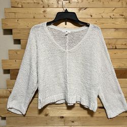BP Women’s Off White Vneck Crop Knit Cotton Blend Sweater Top Junior Size M