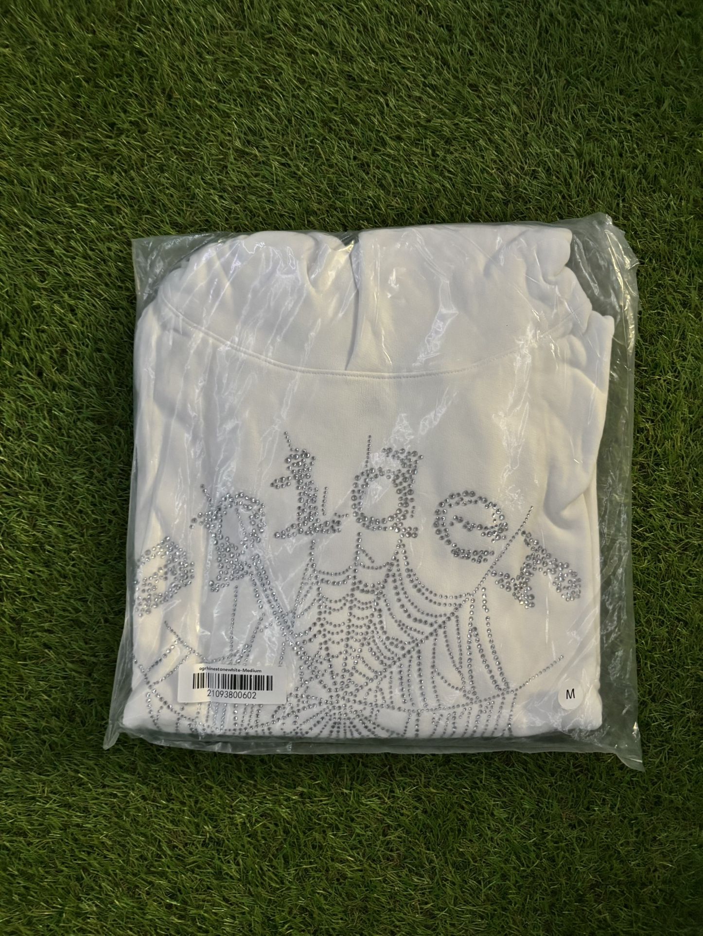 White Rhinestone Sp5der Hoodie (Medium)