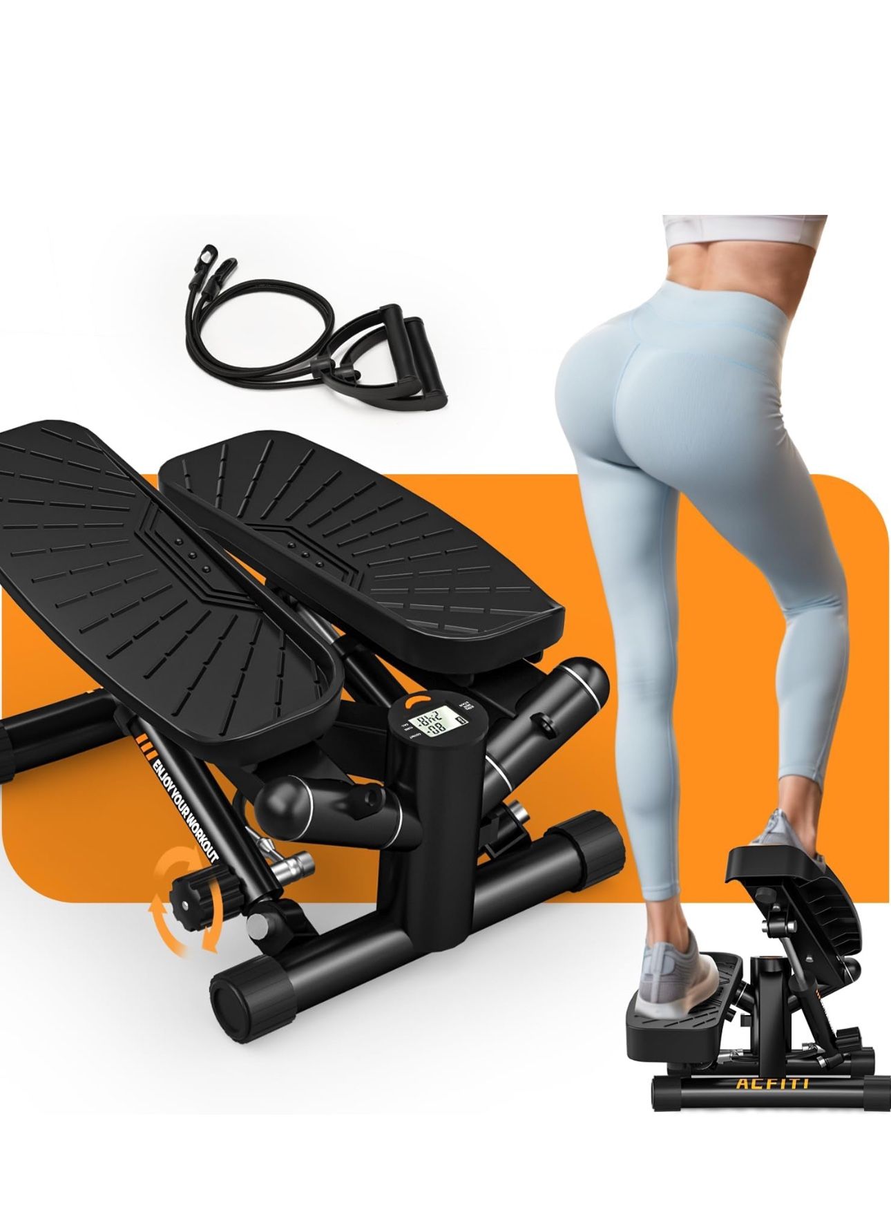 Steppers for Exercise at Home,Adjustable Resistance Mini Stepper with Resistance Bands