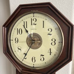 Hamilton  Wall Clock – Wooden Finish Octagonal Pendulum Traditional Design Clock Best for Home or Office Décor