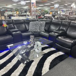 Crazy Weekend Special PWR Reclining Black Sofa Sectional Now Just 1599 🤩🤩🤩
